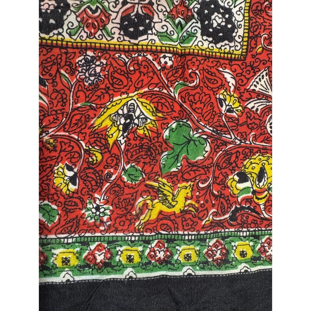 Vintage Red Green Yellow Boho Floral Lion jaguar Square Scarf 30" - Picture 6 of 11